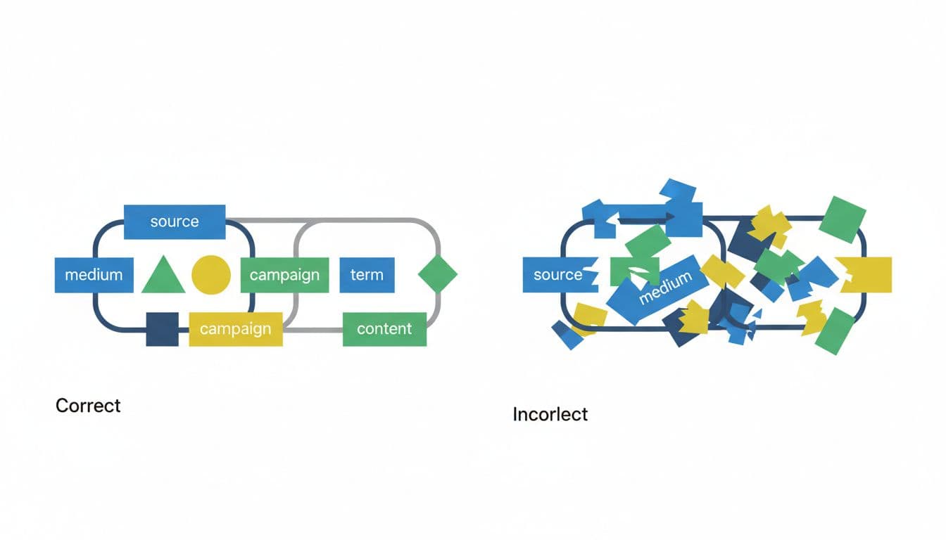 Side-by-side diagrams depict proper and improper UTM parameter structures using clean shapes and colors.