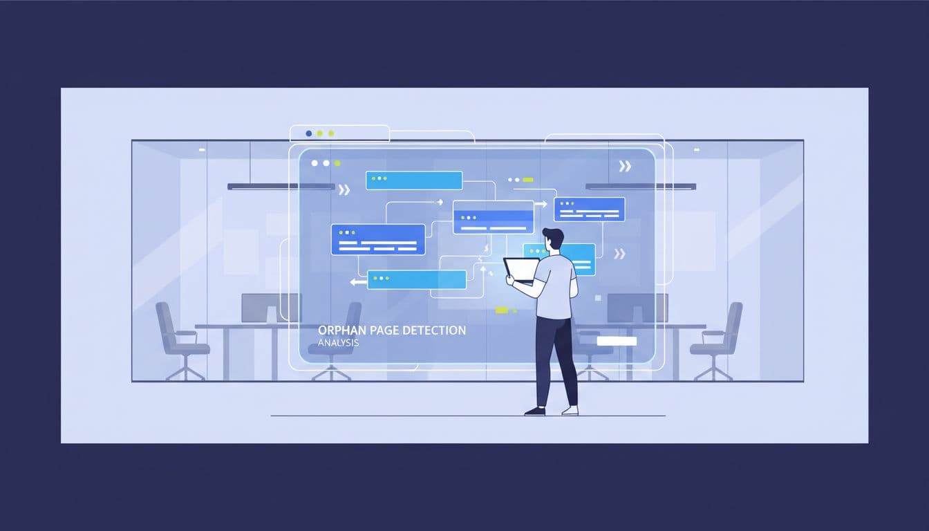 A professional analyzing digital website architecture on a screen within a clean office environment.