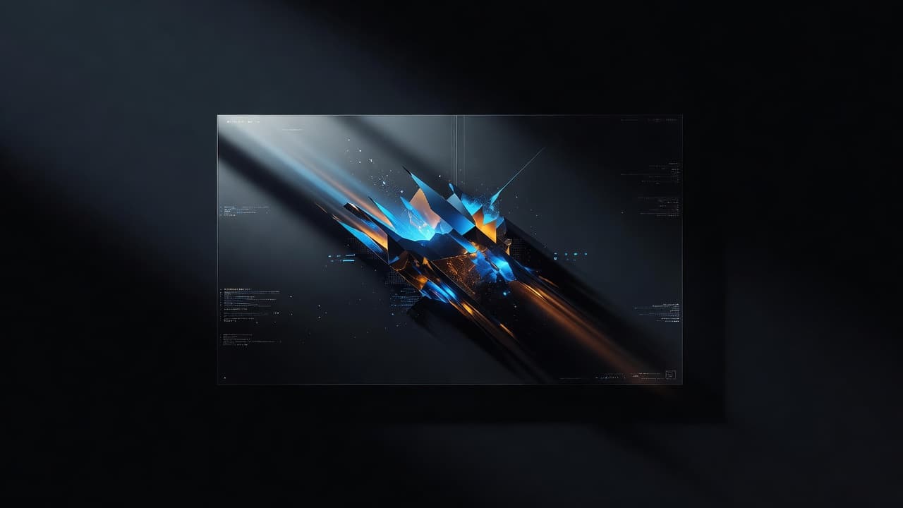 A glowing central geometric element emerges from deep shadows against a minimalist background. High-contrast cinematic lighting highlights the structure to illustrate rapid data rendering and improved website performance optimization.