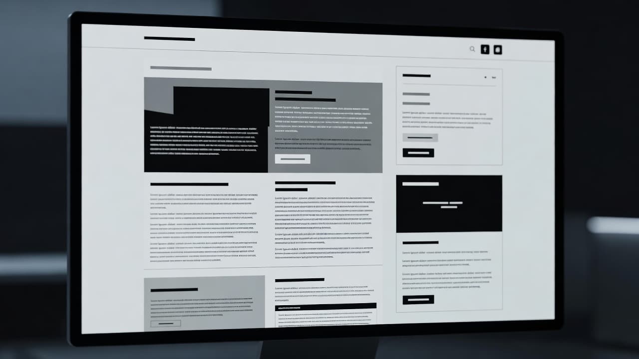 A high-resolution monitor displays a clean digital dashboard with misaligned elements shifting across the viewport. Soft cinematic lighting highlights the professional interface design against a subtle, dark professional office background.