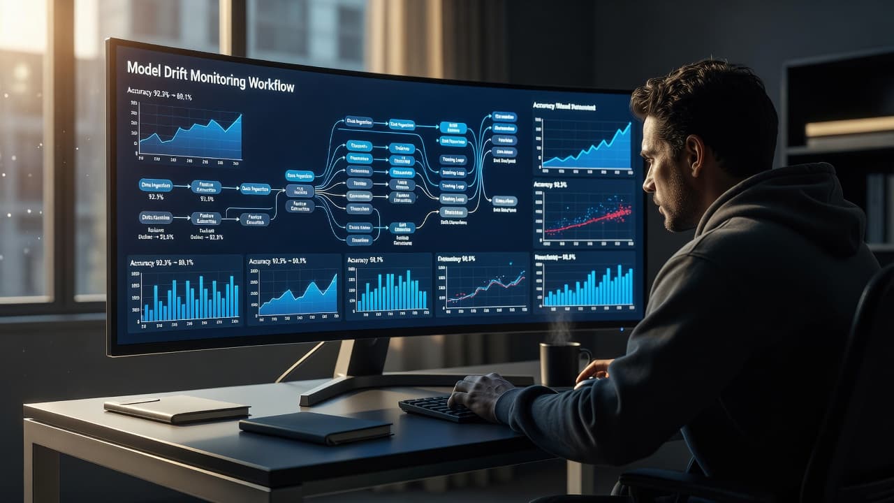 Monitörde yapay zeka verilerini inceleyen kişi.